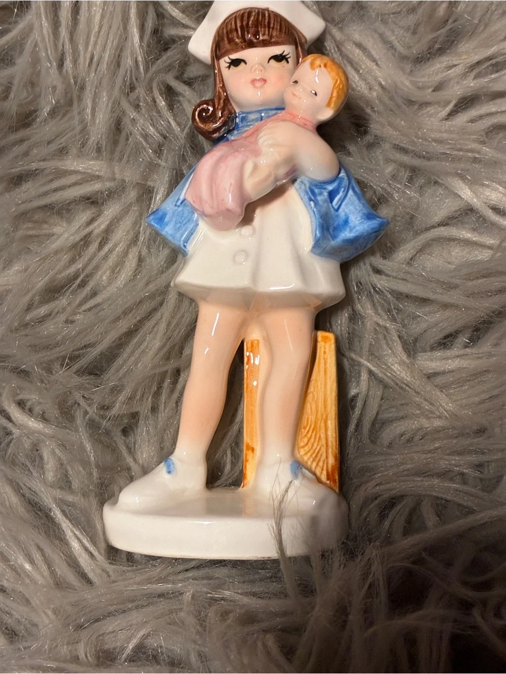 Lefton Ceramic Nurse Figurine in White, Blue, Pink and Gold